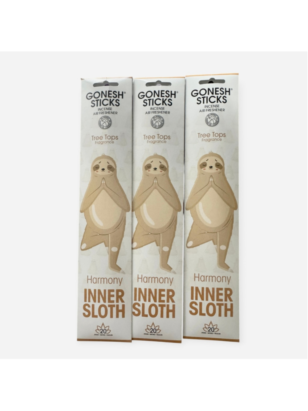 Gonesh Incense Sticks, Tree Top, New 20 in ea x 3. Air Freshener, Inner Sloth